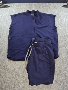 FIGS Scrub Set Womens L Navy Blue Technical Collection Medical Uniform Top Pants